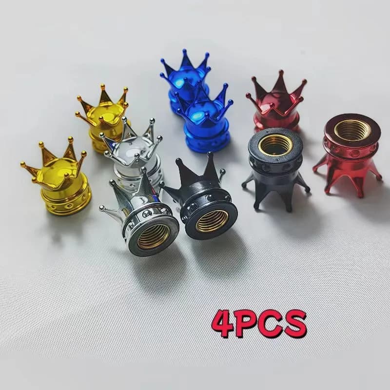 4 PCS Universal Crown Wheel Valve Covers Air Dustproof Waterproof Car Motorcycle Tyre Rim Covers Car Decoration Valve Caps