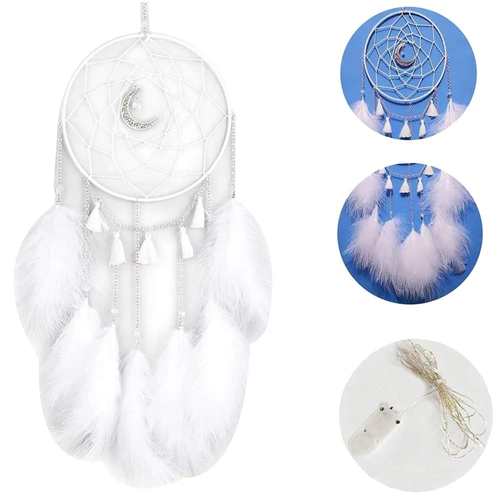 (AIMA) LED Dream Catcher, Handmade Dream Catchers for Bedroom Wall Hanging Home Decor Ornaments Craft (White)