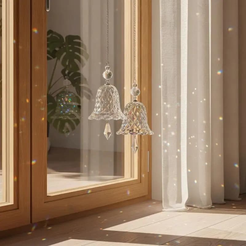 Natural Crystal Glass Bell Wind Chime Hanging Suncatcher Ornament for Garden Patio Holiday Wedding Gift Decor