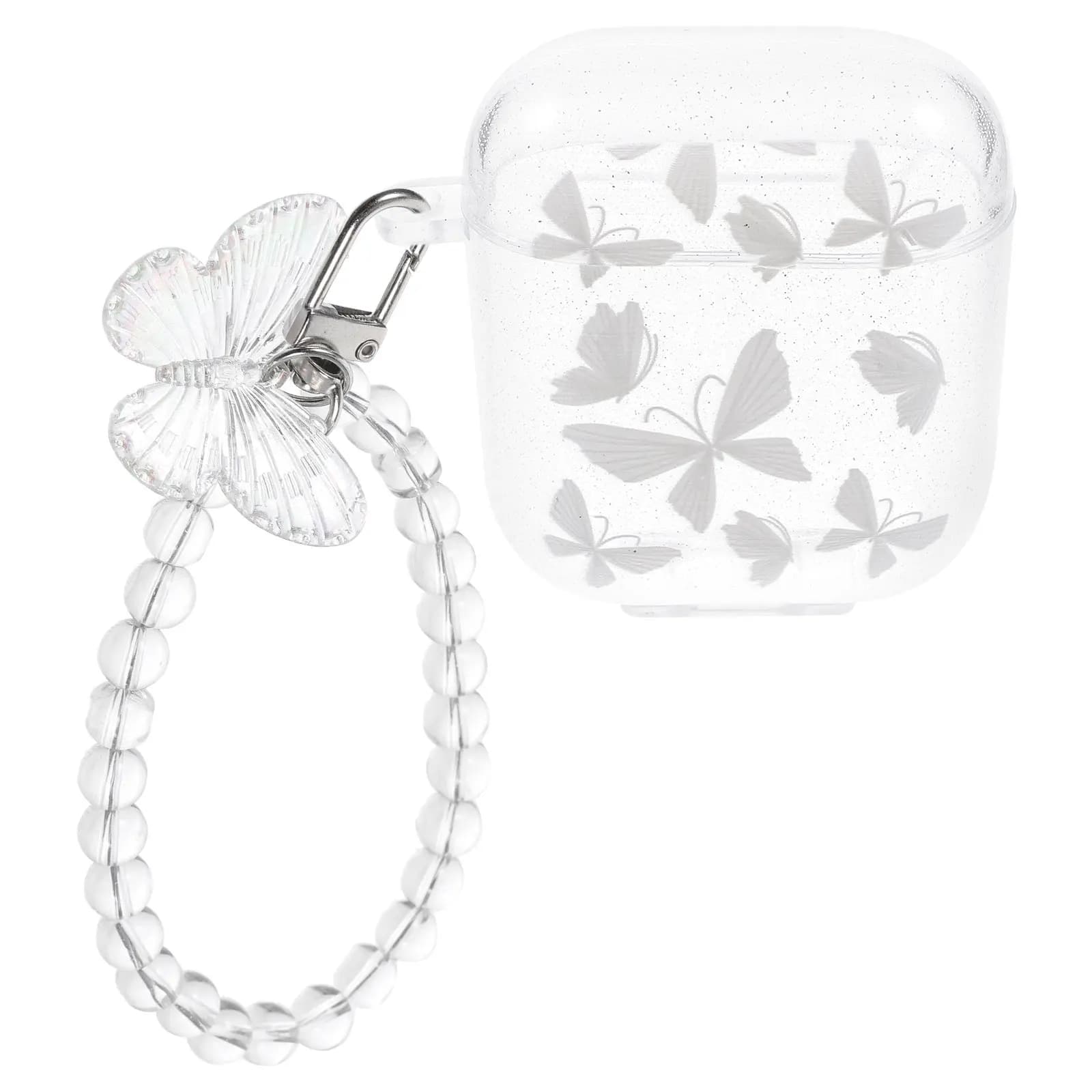 Wristlet Earbuds Case Butterfly Beaded Chain Design Slim Lightweight Protective Cover for Wireless Earphones Daily
