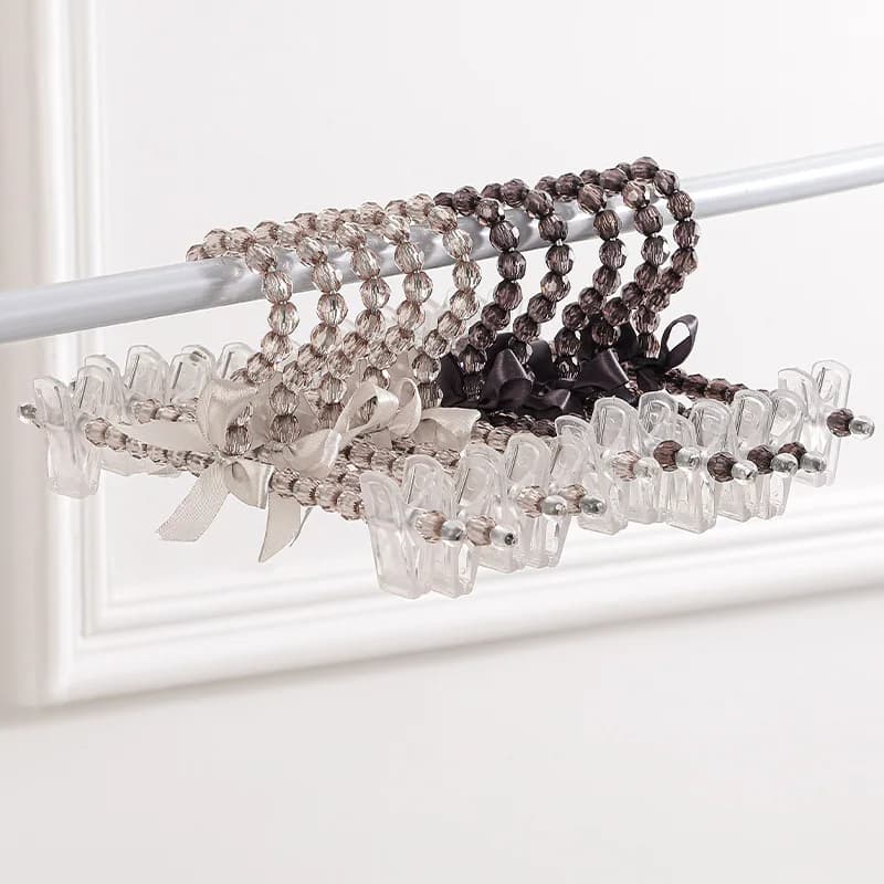 2 Pezzi Appendiabiti in Plastica con Perle e Fiocco per Adulti e Bambini, Organizzatore Salvaspazio per Vestiti, Abiti e Cappotti, Stendibiancheria