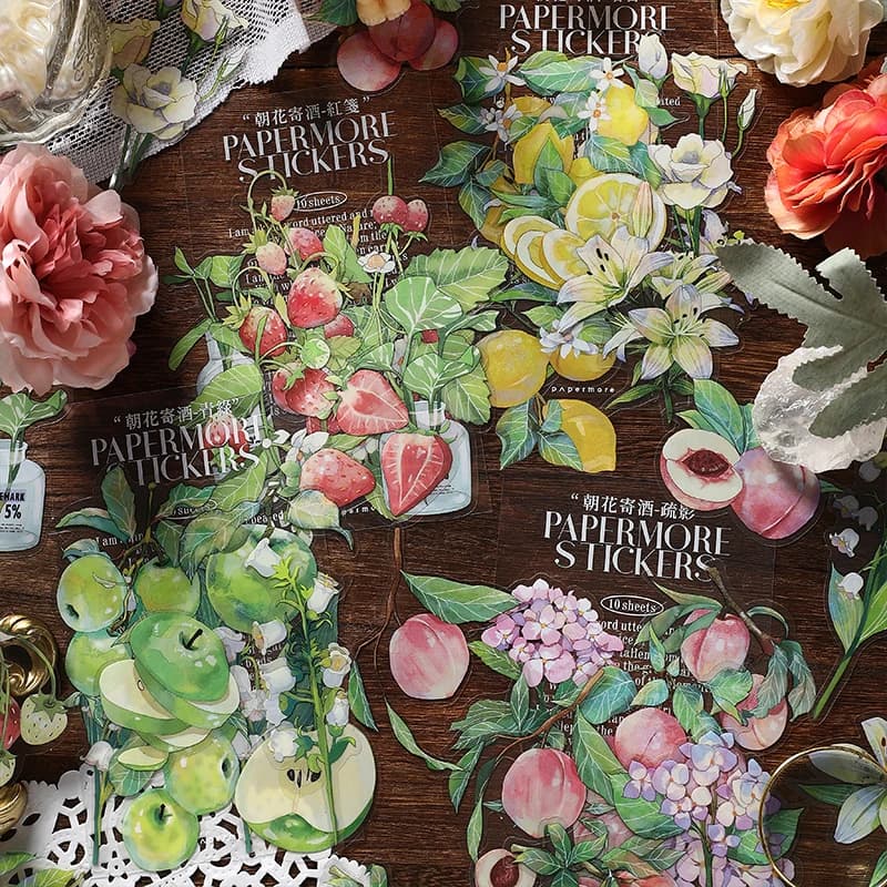 10 pcs INS Flowers Stickers etichette adesive Decorative estetiche Album di diario Scrapbooking materiale Collage forniture artigianali