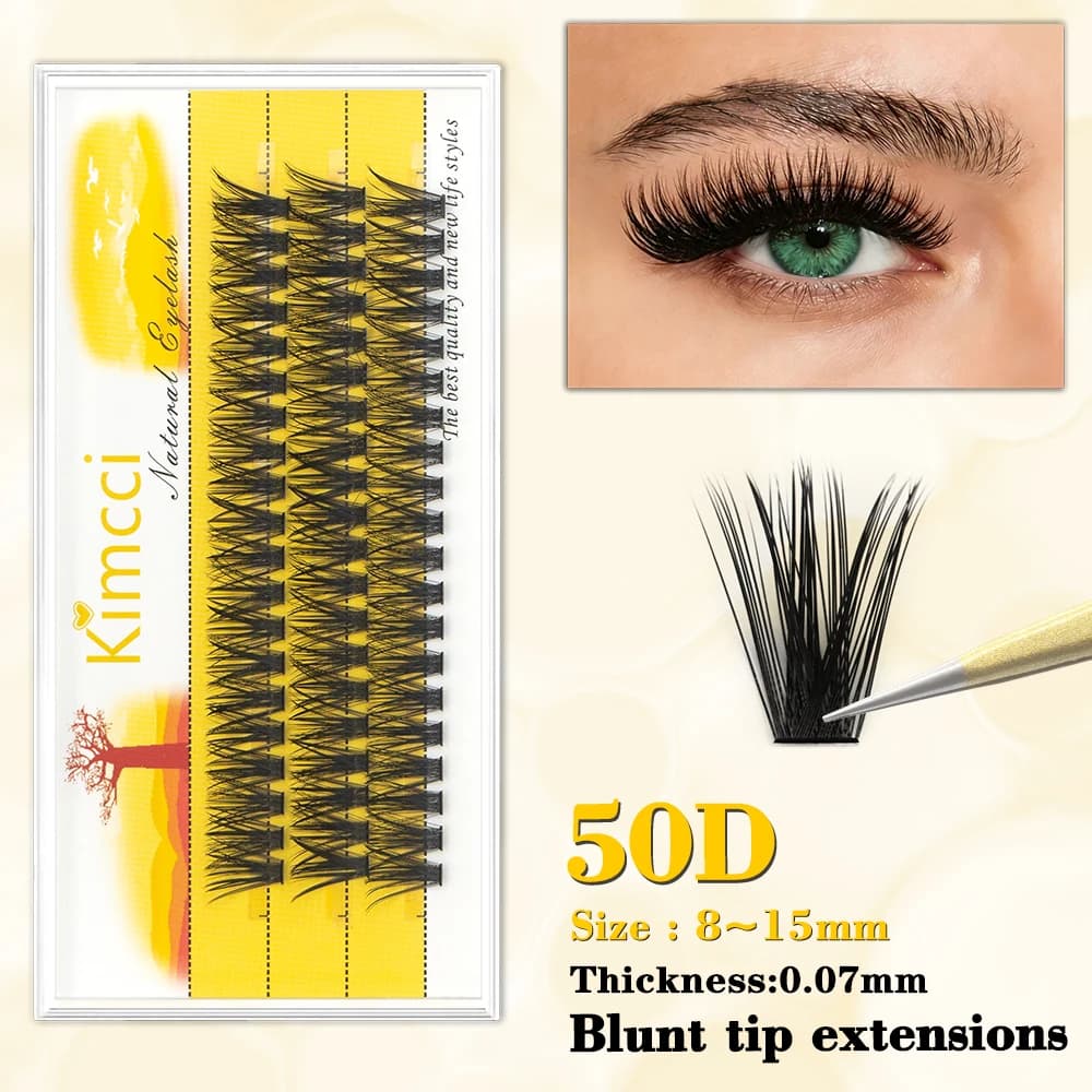 Ciglia finte Kimcci con punta smussata, naturali e voluminose, morbide e voluminose, 50D 3D cruelty-free per uso quotidiano, facili da applicare