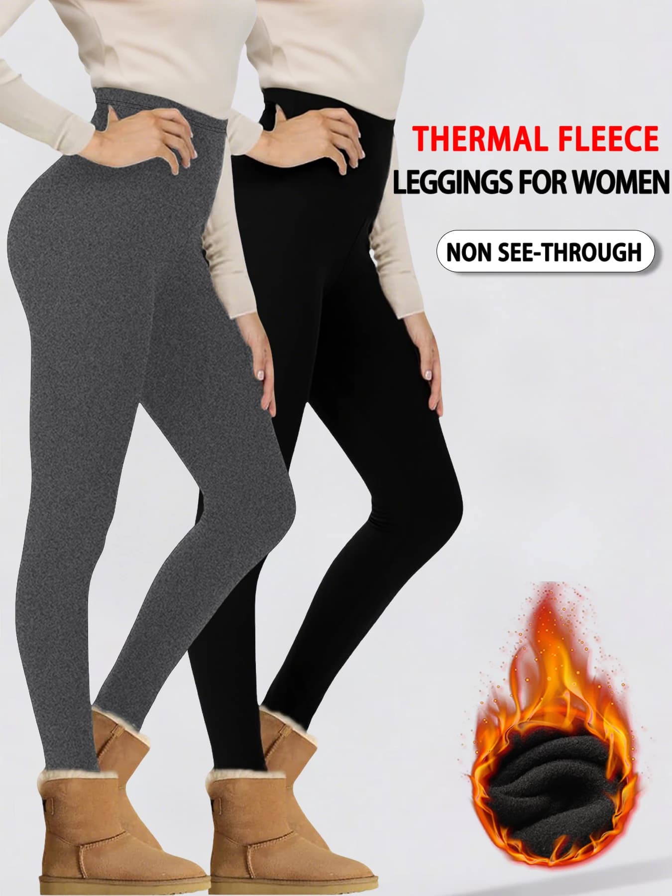 2 pezzi Leggings termici da corsa con interno in pile da donna. Il design fornisce calore e comfort per l'inverno e gli allenamenti