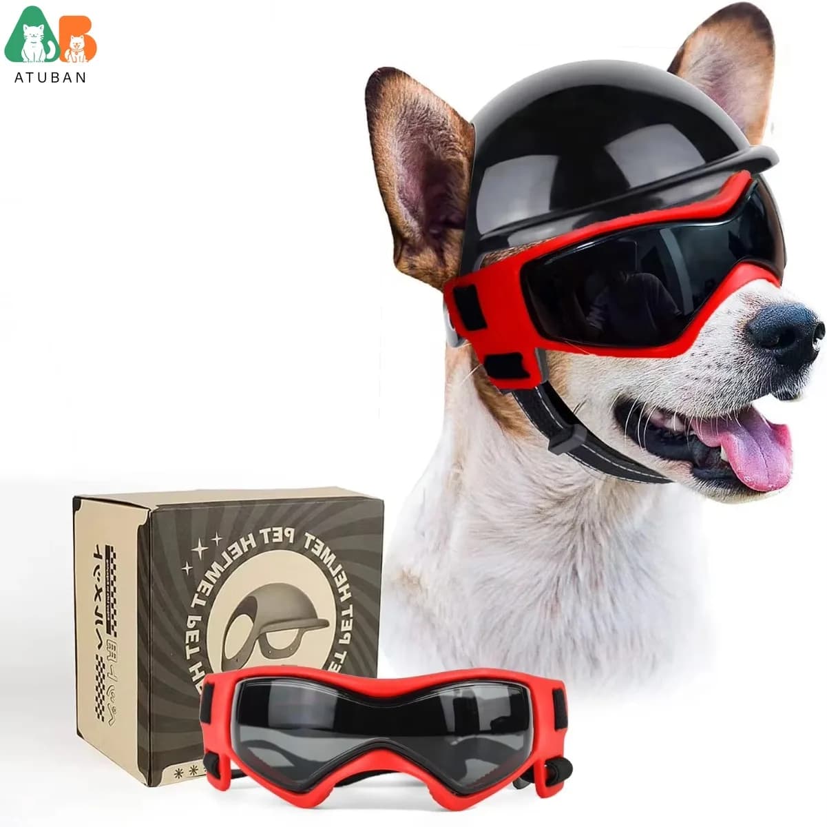 Occhiali da sole per cani Set di caschi per animali domestici con occhiali per cani, protezione UV per vento e polvere Occhiali per cani Casco per cani e occhiali Casco per moto per cani
