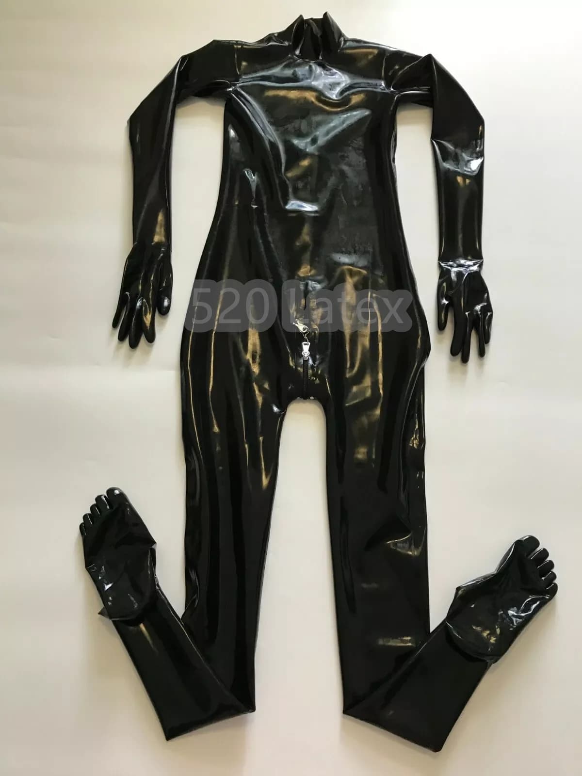 Catsuit Zentai in lattice di gomma naturale fatto a mano Body in lattice di gomma Guanti attaccati e calzini con dita dei piedi neri Cerniera con chiusura sul cavallo