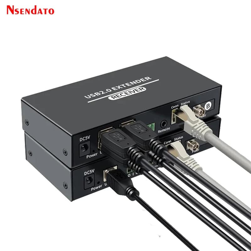 Extender USB 2.0 in Fibra Ottica 20KM su Cavo CAT6, Hub di Estensione USB a 4 Porte, Switch di Condivisione USB RJ45 100m per Tastiera, Mouse, PC, Computer