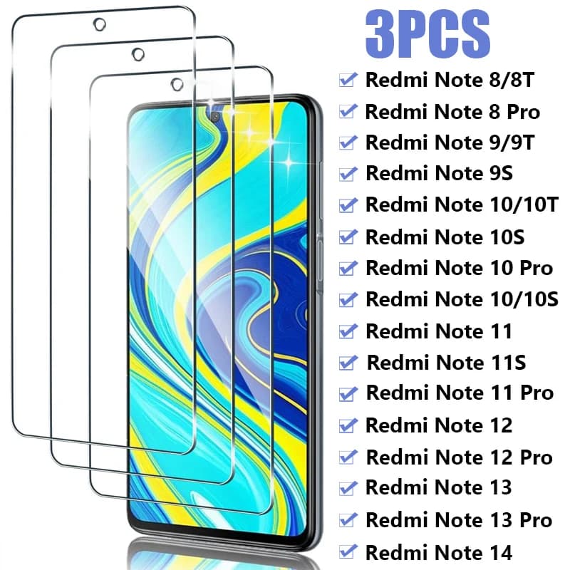 3PCS Vetro Temperato Per Xiaomi Redmi Nota 12 11 10 9 8 Pro 12S 11S 10S 9S 8T Protezione Dello Schermo Per Redmi Nota 14 13 Pro 5G di Vetro