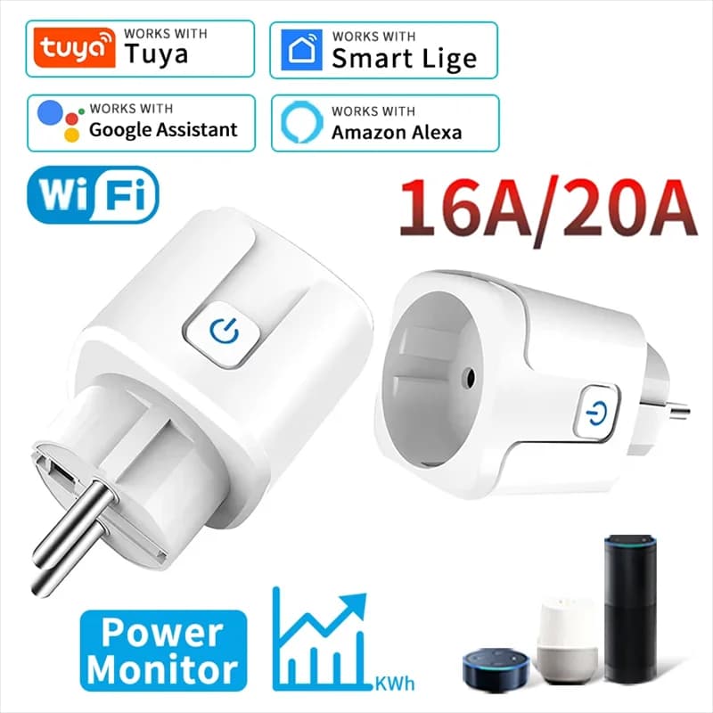 Tuya WIFI Smart Socket EU 16 20A 100-240V for Smart Plug with Smart Power Monitor HomeVoice Control Support Google Home Alexa