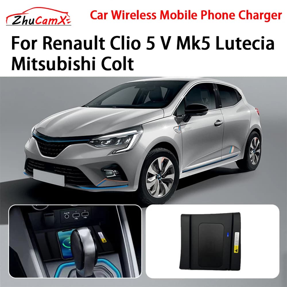 Caricatore per telefono cellulare wireless per auto Console centrale di archiviazione QI 18W iPhone per Renault Clio 5 V Mk5 Lutecia Mitsubishi Colt