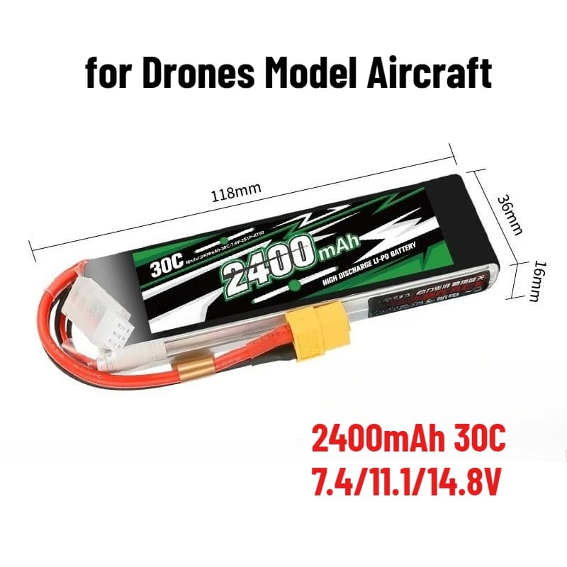 Batteria LiPo a Lunga Durata 2400mAh 30C 7.4/11.1/14.8V per Droni e Aeromodelli