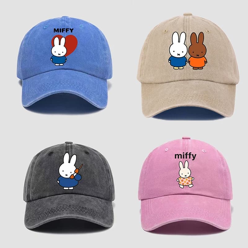 Miffy Baseball Hat for Men and Women, Adjustable, Washed Effect, Hip-hop Anime Style, for Adults and Children, Solar Protection, Gift Idea