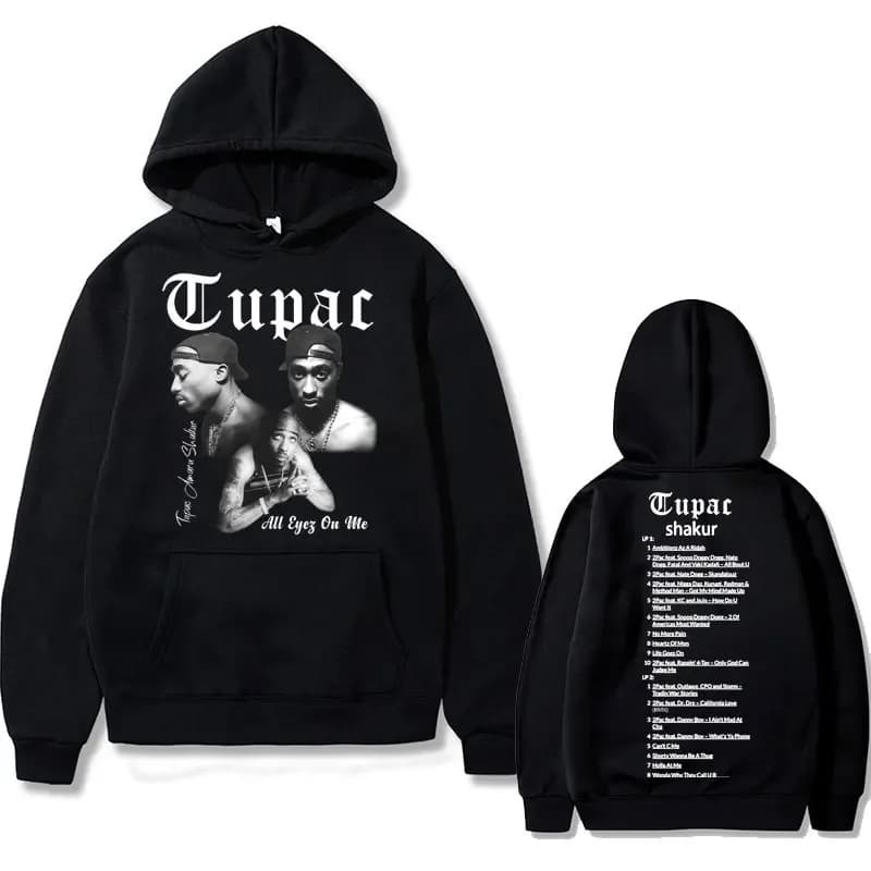Rapper Tupac 2pac Felpa con cappuccio Hip Hop Felpe con cappuccio moda uomo Uomo Donna Pullover oversize Uomo Nero Streetwear Uomo Felpa vintage