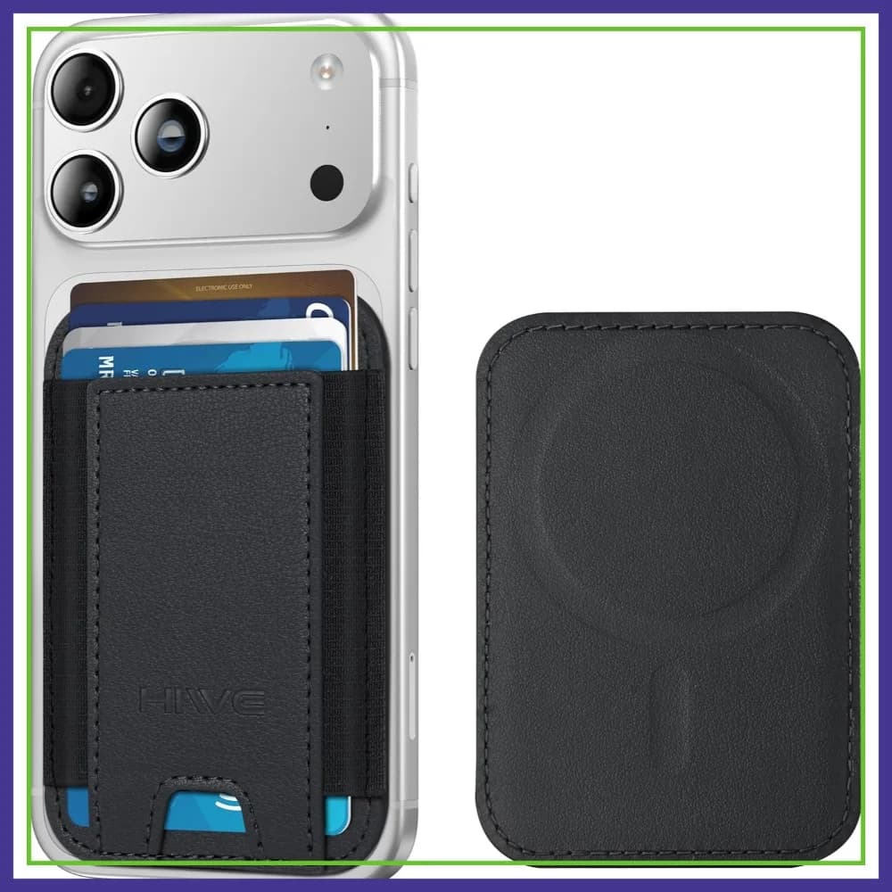 Portafoglio Magnetico per iPhone Serie 17/16/15/14/13/12, Porta 7 Carte con Blocco RFID, Sottile in Pelle Vegana, 1 Slot, Nero