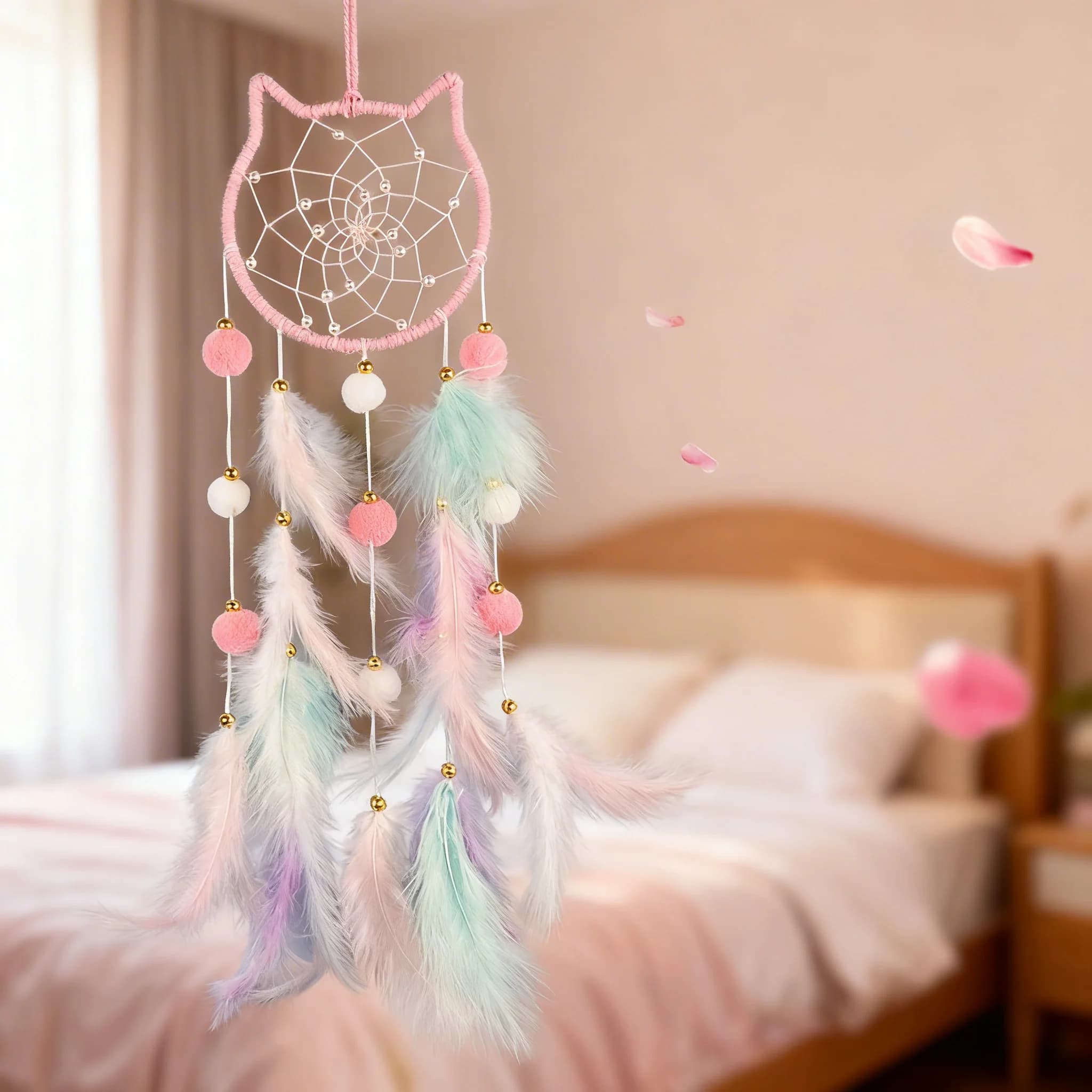 Dreamcatcher Wind Chime Ornament, Bohemian-Style Home Decor, Cute Decorative Item for Living Room or Bedroom Walls
