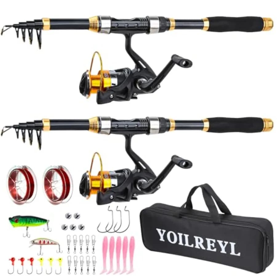Combo Canna da Pesca e Mulinello Yoilrey, Canna Telescopica 5.9ft, Kit per Principianti con Mulinello Spinning, Lenza, Scatola Esche e Attrezzatura