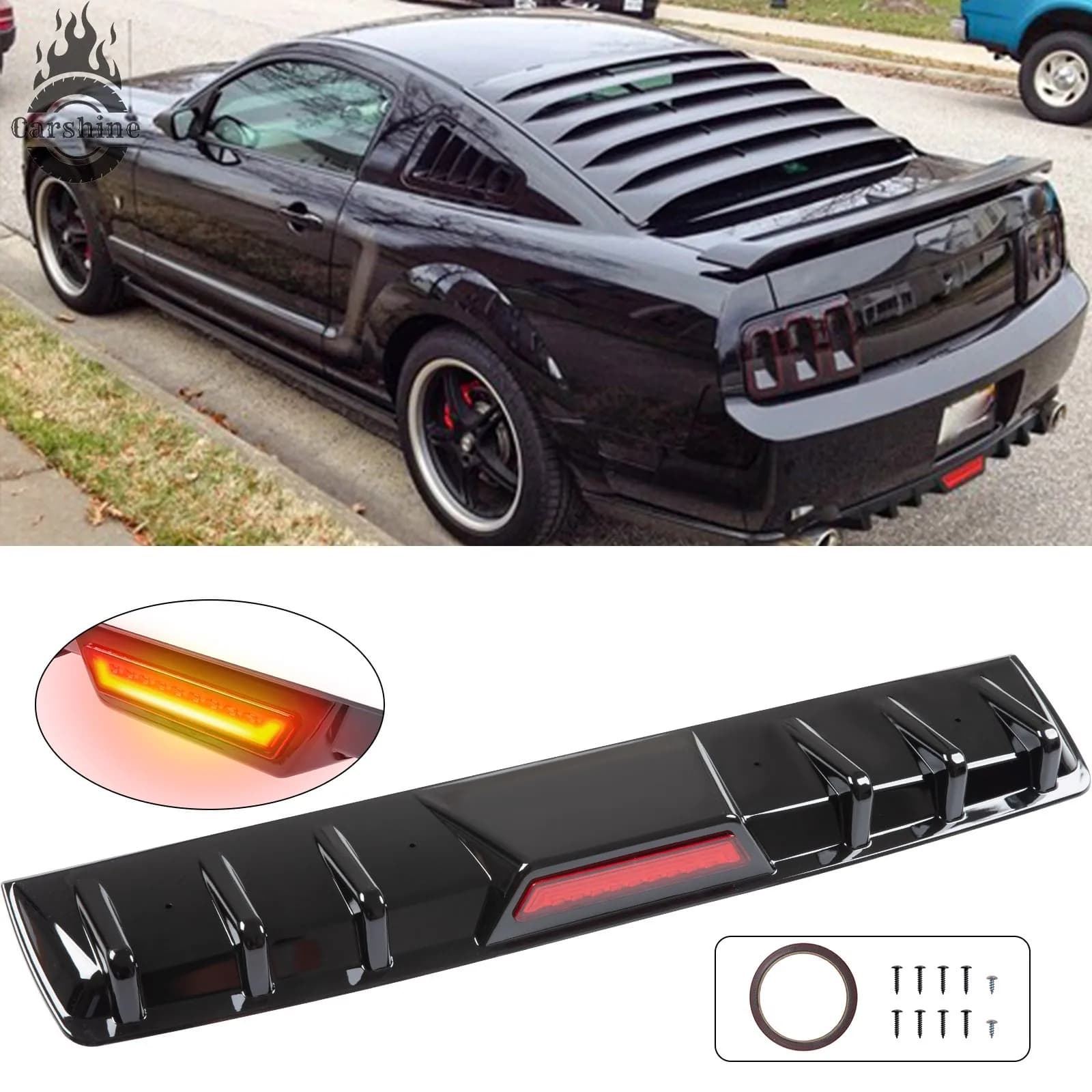 For Ford MustangGT Rear Lower Bumper Diffuser Shark Fins Spoiler Lip GlossyBlack