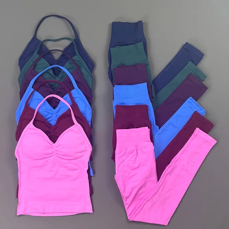 2 Pieces Gym Suit Women Yoga Tank Top Sports High Waist Hip Lifting Leggings Seamless Soft Stretchy Set Pilates Gym Workout Sets