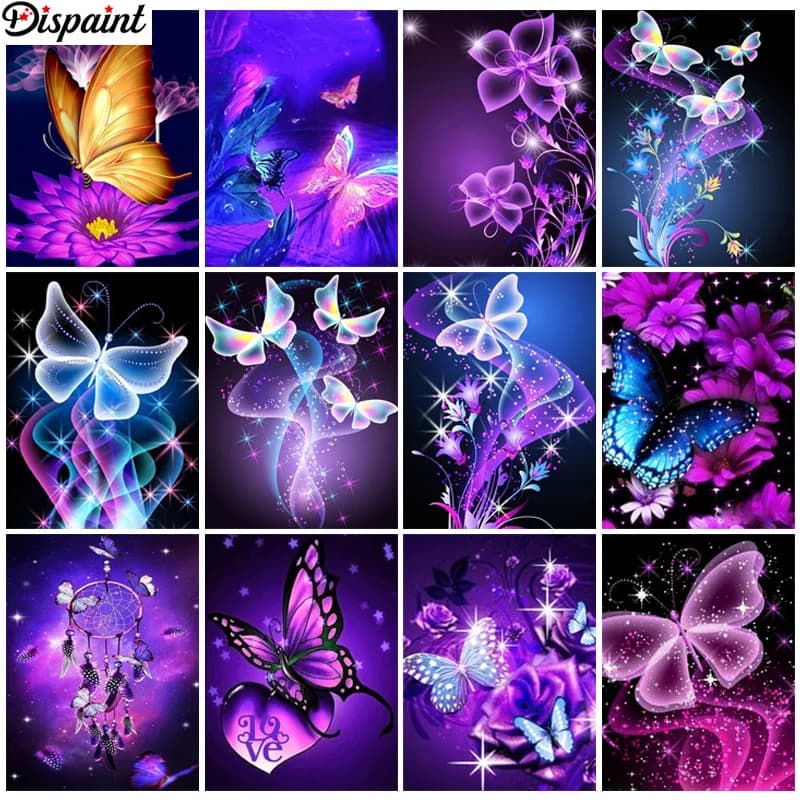 Dispaint Rhinestone Painting Crystal Decor Diy Diamond Painting "Butterfly Flower" 3D Cross Stitch Pattern Diamond Embroidery