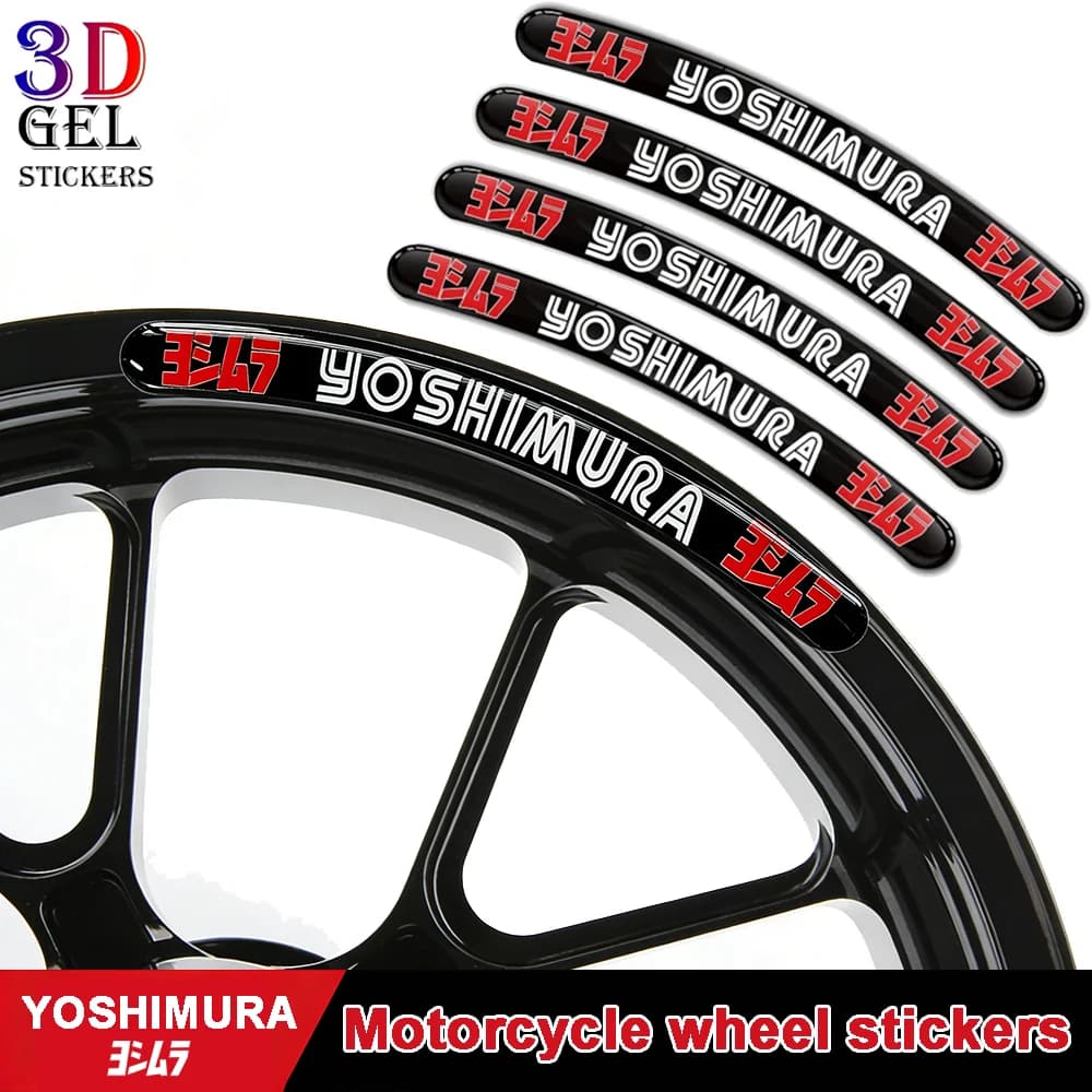 Set di 8 Adesivi 3D in Gel YOSHIMURA per Ruote di Moto, Decalcomanie Riflettenti per Cerchioni, Strisce per Pneumatici, Accessori per Motociclette