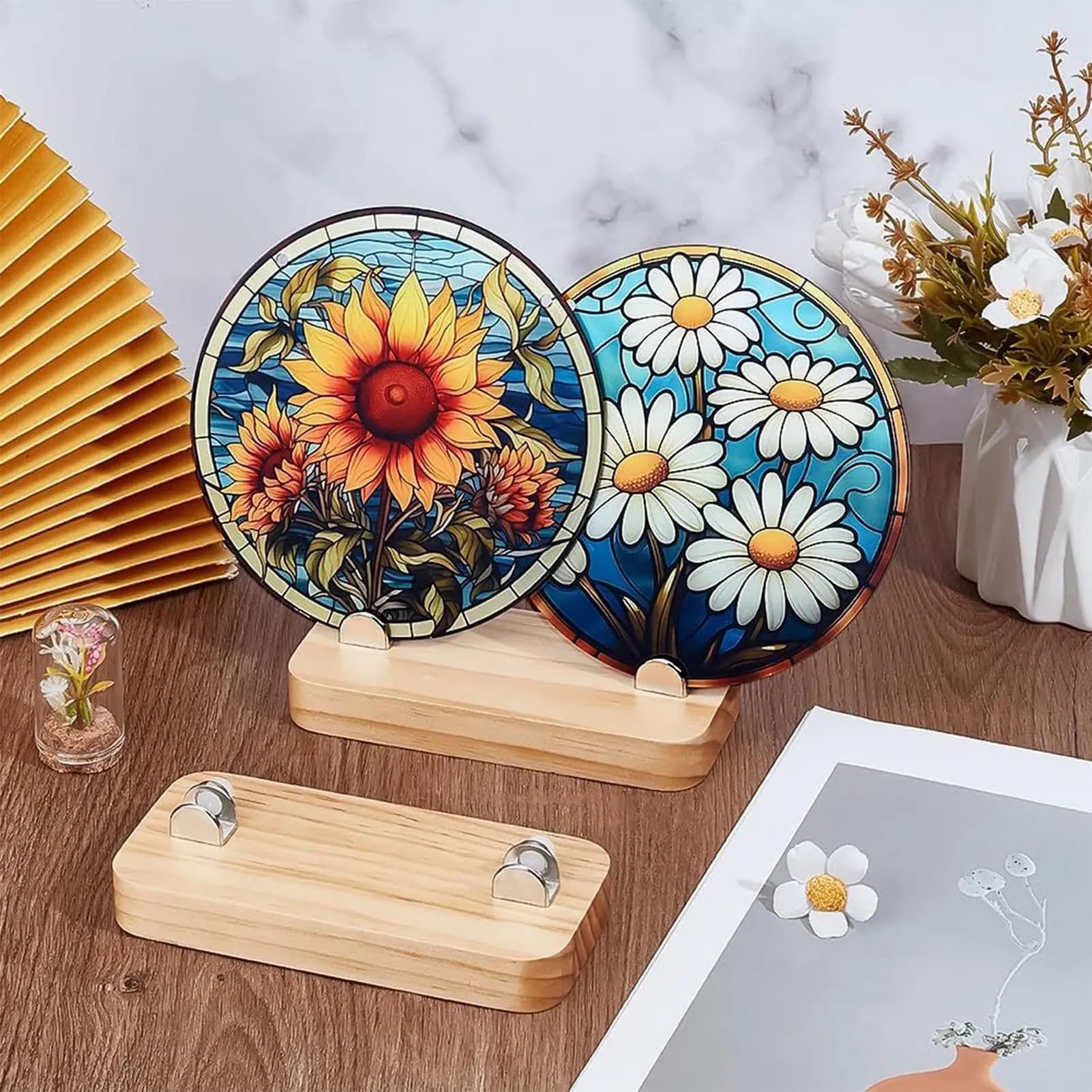 Adjustable Plate Display Stand Wooden Base for Stained Glass Picture Frame Holder Home Decor Museum Gallery Trade Show Decor