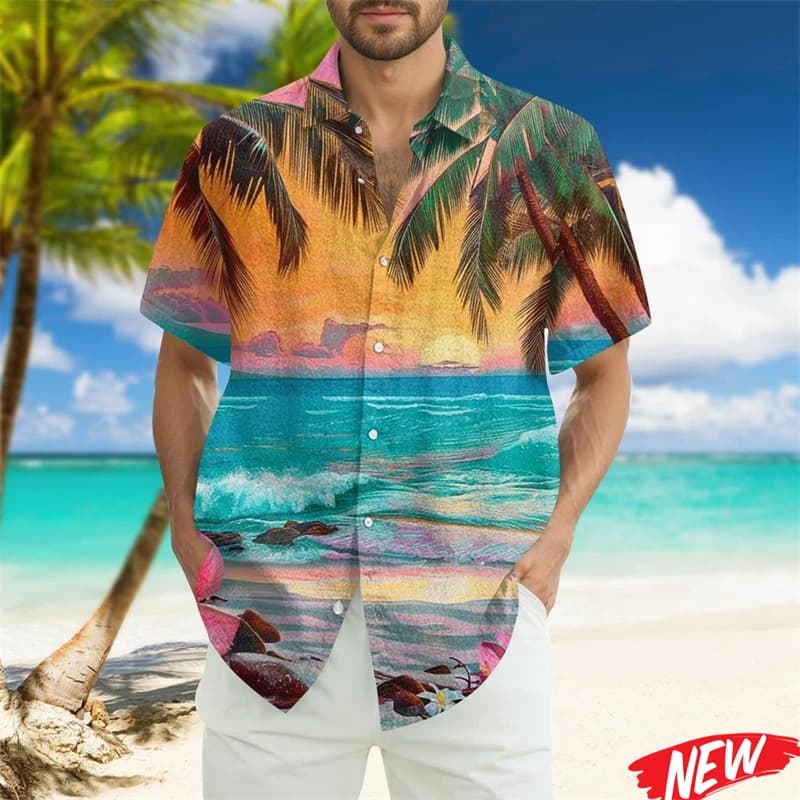 Vintage Flower Plants Pattern Men's Hawaiian Shirt Summer Street Short Sleeves Lapel Shirts 3d Printed Tropical Tree Beach Shirt