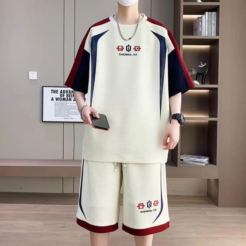 Complete Men's Summer 2026 New Set Casual Two Pieces Ample fit for Teenagers, Short Sleeves and Coordinated Shorts, Elegant