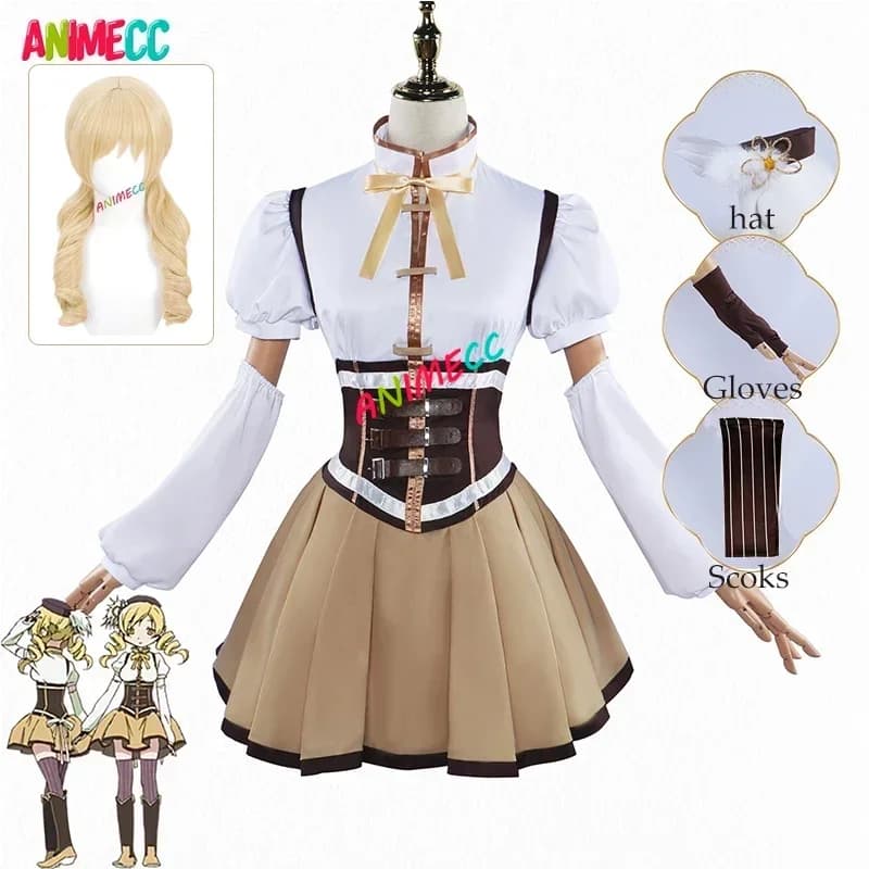 ANIMECC in Magazzino XS-3XL Tomoe Mami Cosplay Puella Magi Madoka Magica Combatte Parrucca Cappello Anime Halloween Party Uniforme per Le Donne