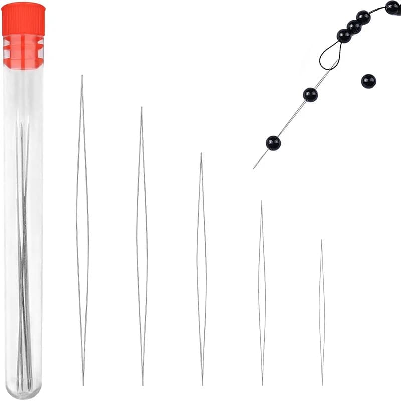 Set di 5 Aghi per Perline in Metallo, 5 Misure, Aghi da Cucito con Occhiello Grande, per Creazione di Collane e Gioielli, Strumenti per Cordoncini