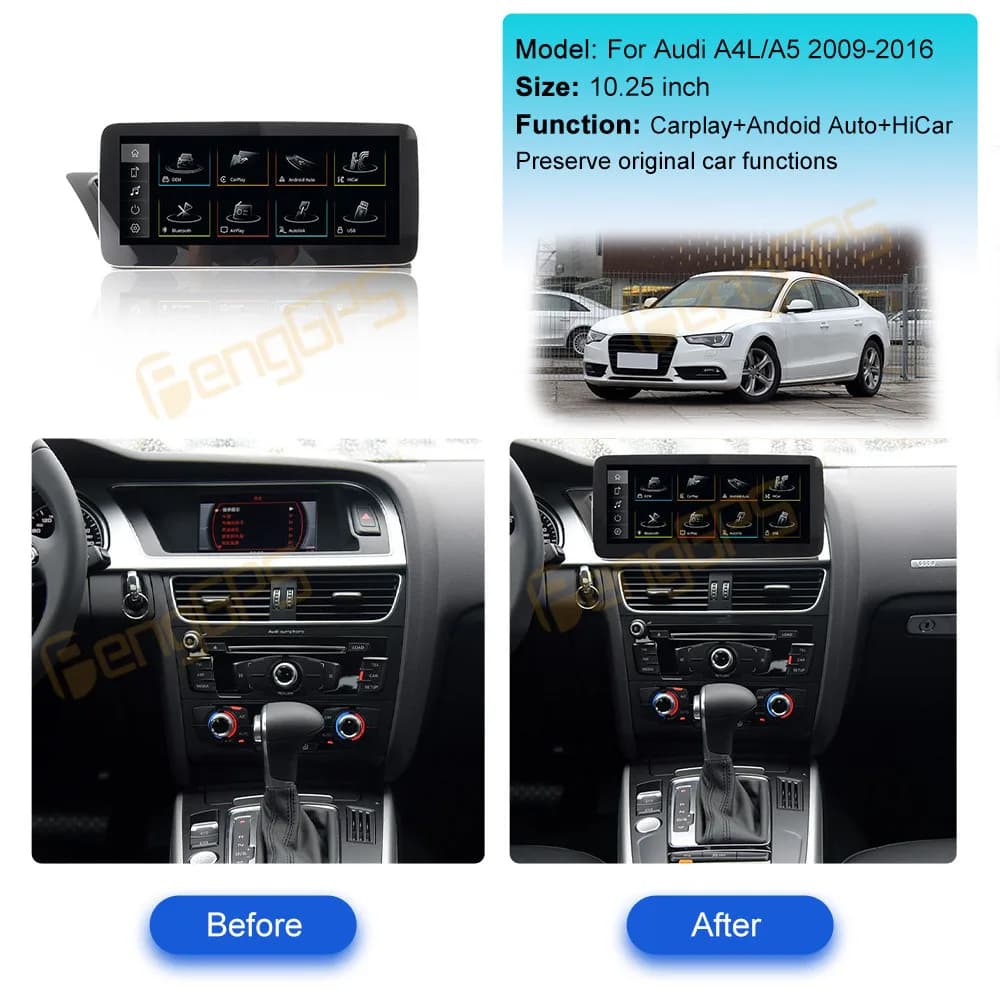 10.25 Inch Linux CarPlay Car Radio For Audi A4L A5 2009-2016 Touch Screen Multimedia Player GPS Navigation Head Unit DSP Auto