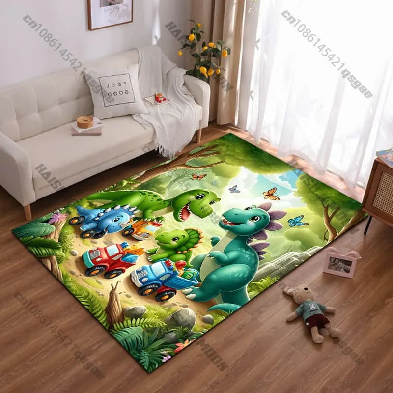 Dinosaurs playing with toy trucks carpet Yoga living room room decor children's crawling mat doormat area rug games mat