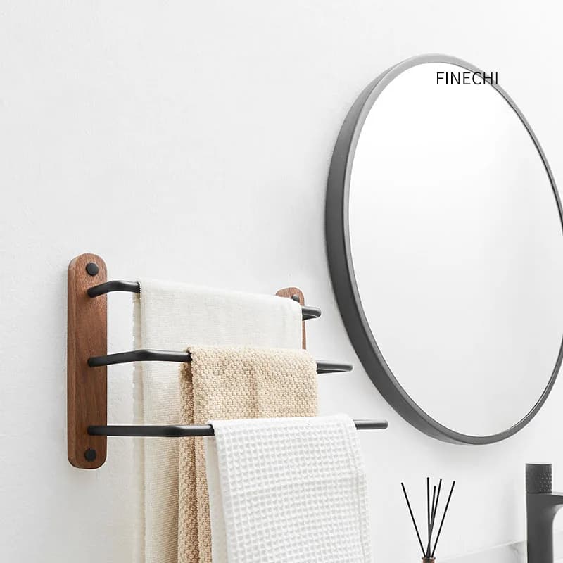 Portasciugamani da Bagno in Noce, Montaggio a Parete, Nero, in Alluminio, Porta Asciugamani per Toilette, 30-50cm, Appendiabiti Multi-asta