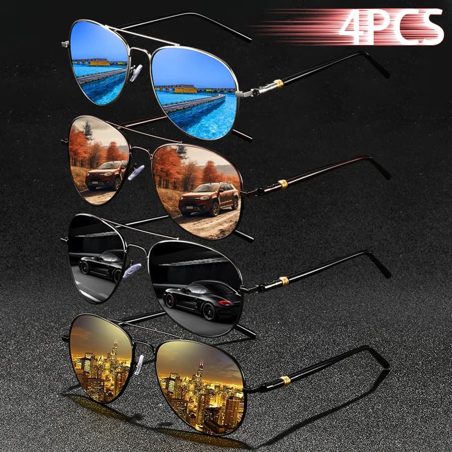 4PCS Fashion Vintage Metal Frame Men Women Fishing Driving Man Luxury Brand Designer Sun Glasses Anti-Glare Retro Eyewear