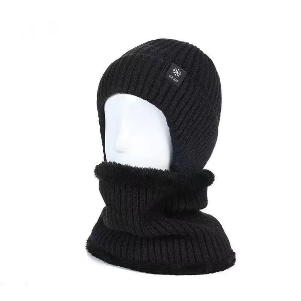 Fashionable Men's Hat and Scarf Set, Knit Maid, Thickness, With Ear Protection, Windproof, Integrated Scale for Outer