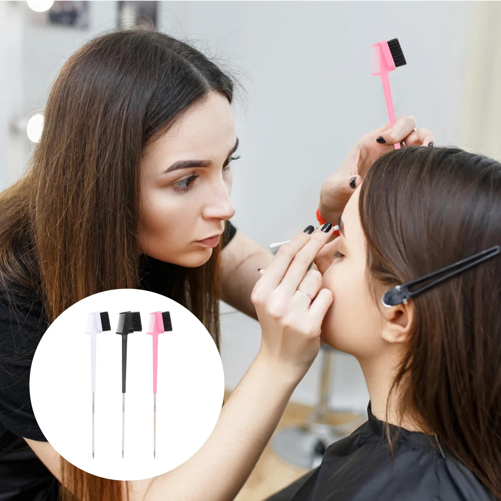 Set di 3 Pennelli Doppia Punta per Sopracciglia e Ciglia, per Modellare le Sopracciglia, Separare le Ciglia e Rimuovere i Residui di Mascara, Strumento per il Trucco
