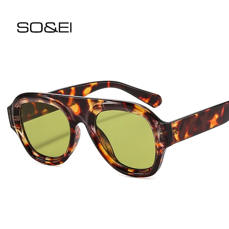 SO&EI Nuovi occhiali da sole Pilot da donna, alla moda, con lenti sfumate UV400, occhiali da sole blu-verde di tendenza per uomo