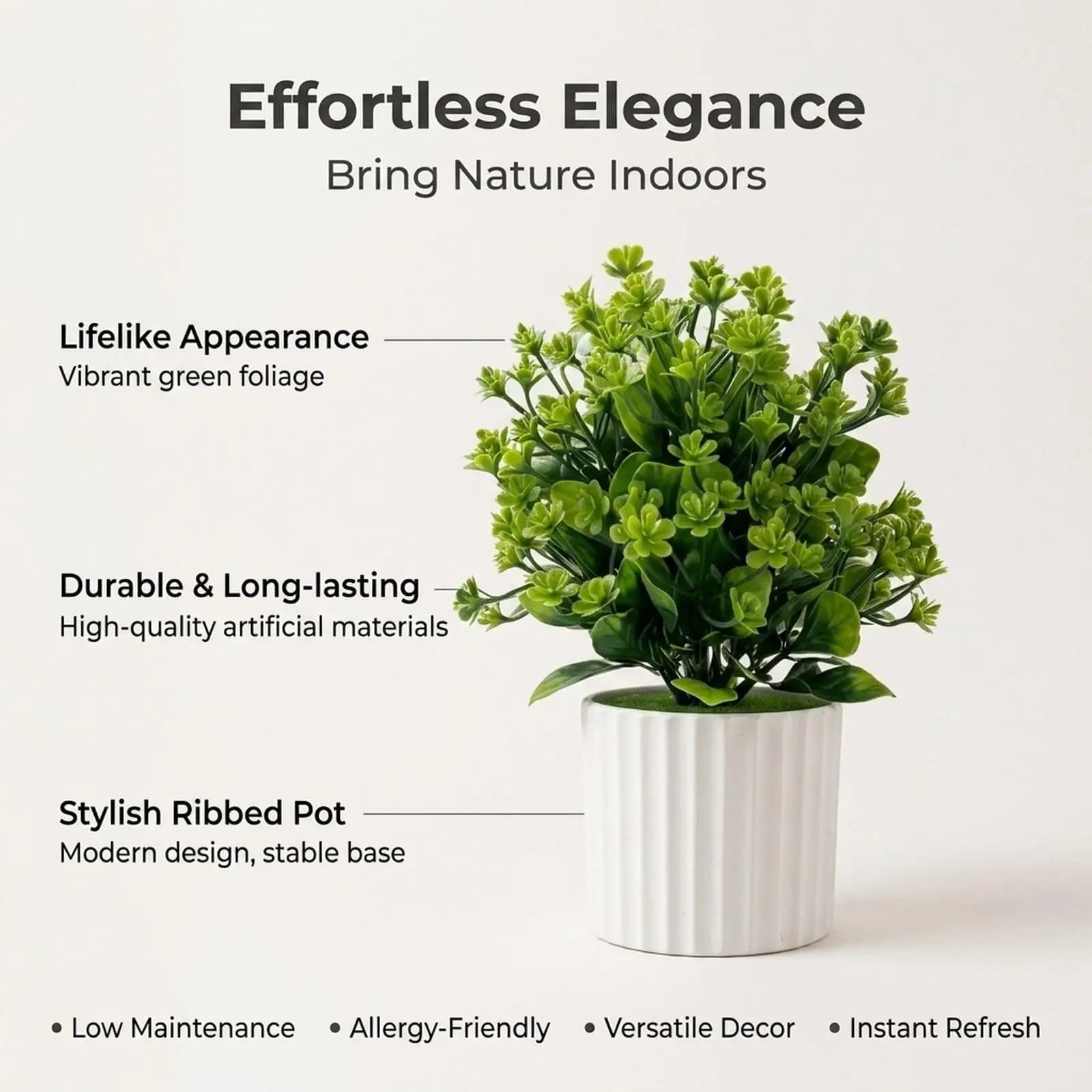 Artificial Potted Plants with Realistic Greenery Plastic Houseplant for Indoor Decor and Office Table