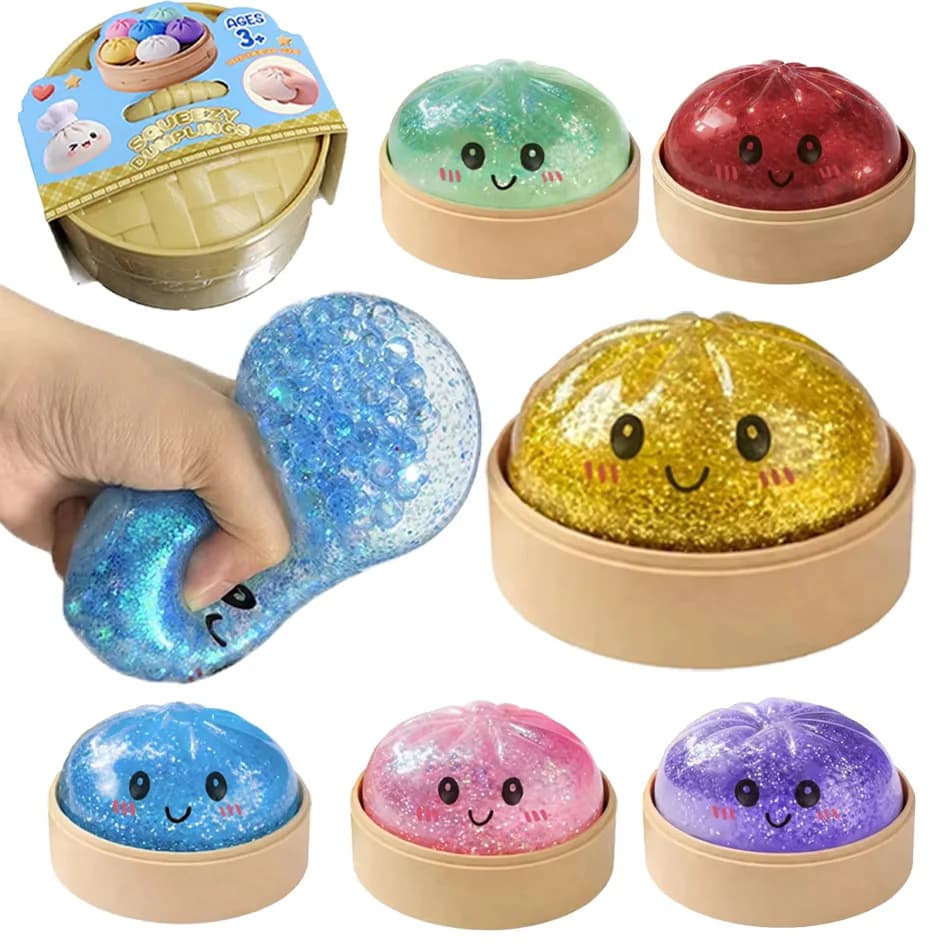 6Style Realistic Giant Dumpling Squeeze Toy with Bamboo Steamer Soft TPR Dough Ball Decompression Fidget Toy Creative Funny Gift