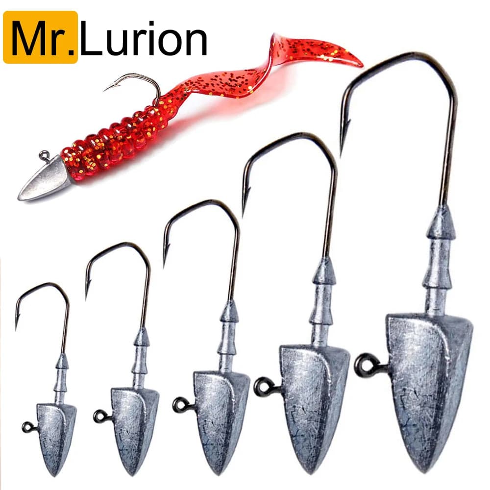 MrLurion 10 pcs Triangle Head rig jig hook 3.5g 5g 7g 10g 14g 20g, soft bait fishing hook, carbon steel sharp fishing hook