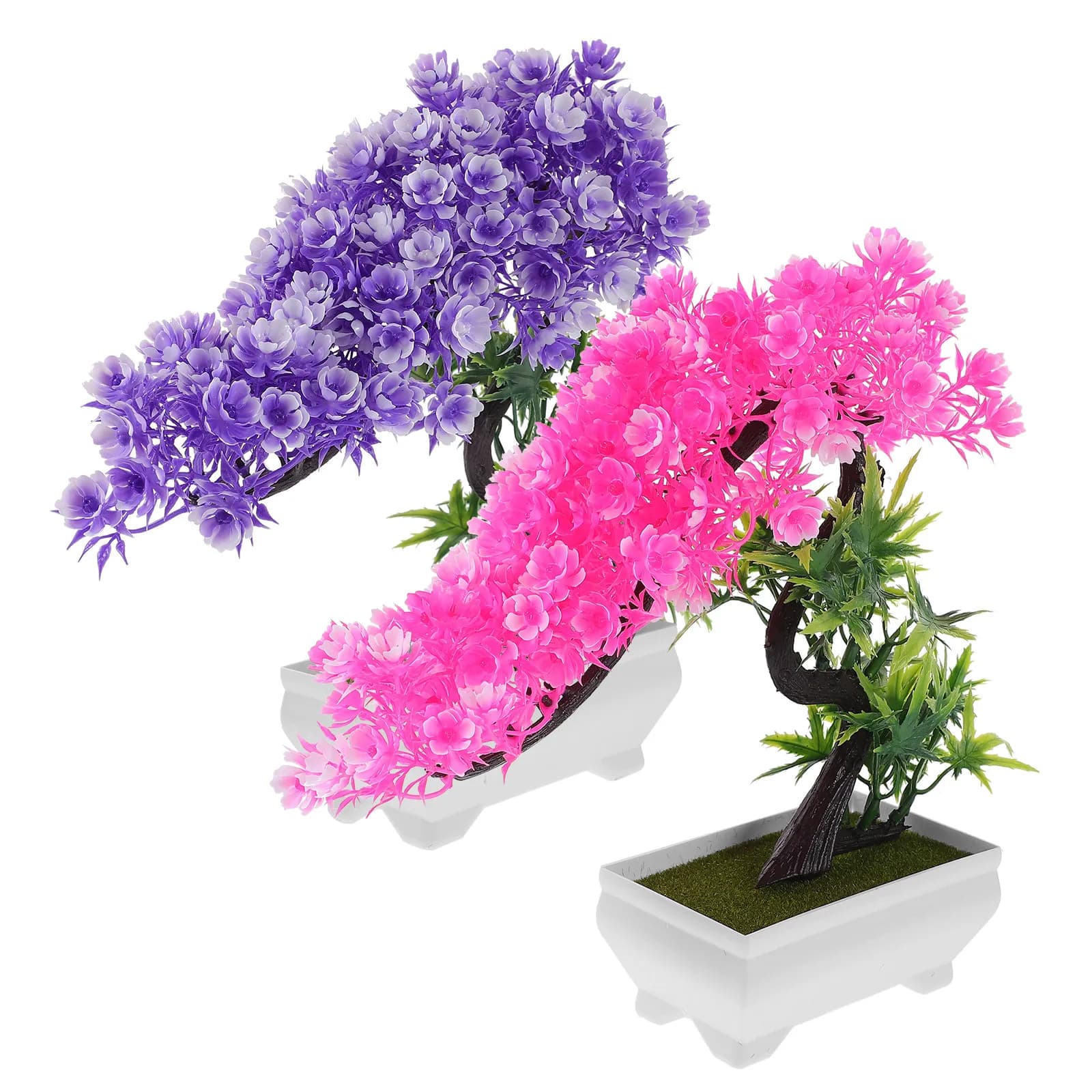 2 Pezzi Albero Bonsai Artificiale Realistico in Vaso, Pianta in Plastica Realistica per Decorazioni Casa, Ufficio, Matrimoni, Piante Finte da Interno