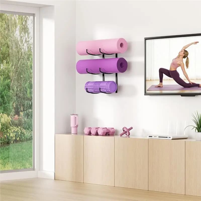 Dropship-For Yoga Mat Holder Wall Mount, 3-Tier Storage Rack For Yoga Accessories, Foam Roller, Block, For Yoga Mat Organizing