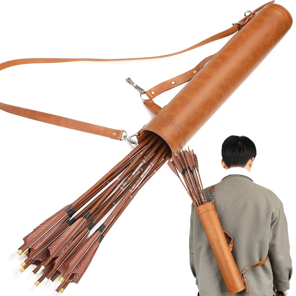Arrow Quiver Faux Leather Adjustable Strap Slant Back Shoulder Bag for Hunting Shooting Target Practice Accessories