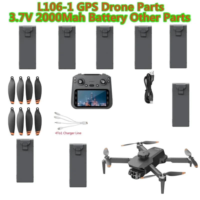 L106-1 GPS Screen Drone Battery L106-1 RC Quadcopter Spare Parts 3.7V 2000Mah Battery Propeller USB L106-1 Drone Accessories Toy