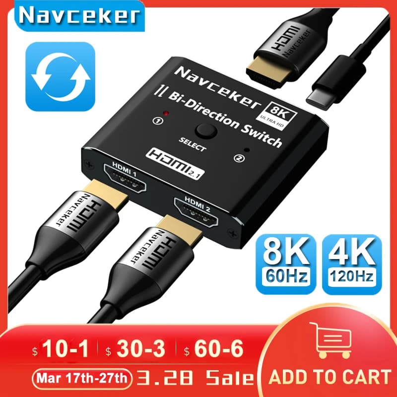 Switch HD 4K 120Hz compatible HDMI Switcher Bidirectional 8K HD Switch 1x 2/2x1 HD Switch for Xiaomi Mi Box PS5/4 TV Box