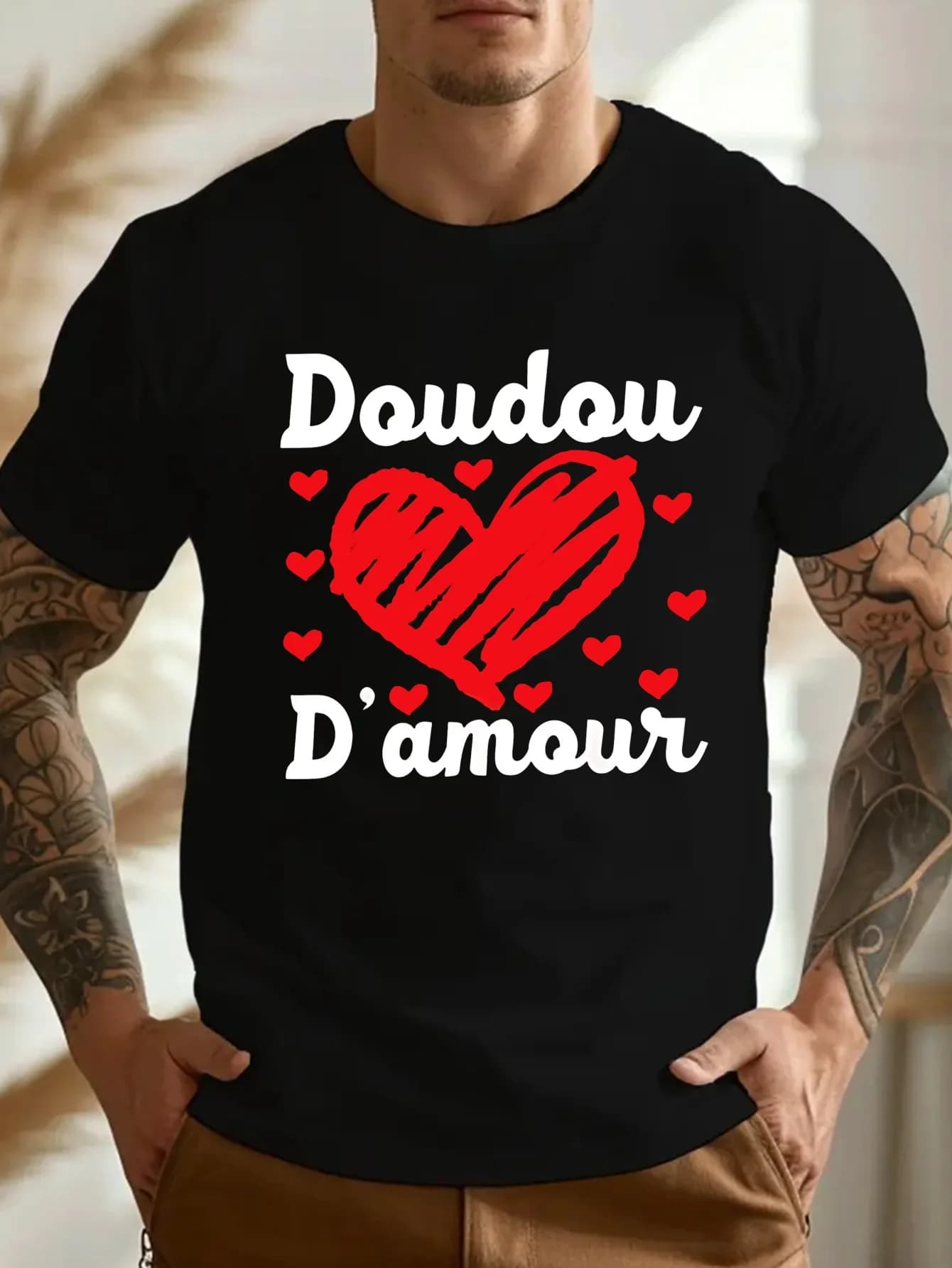 Divertente T-shirt plissettata da uomo in stile francese