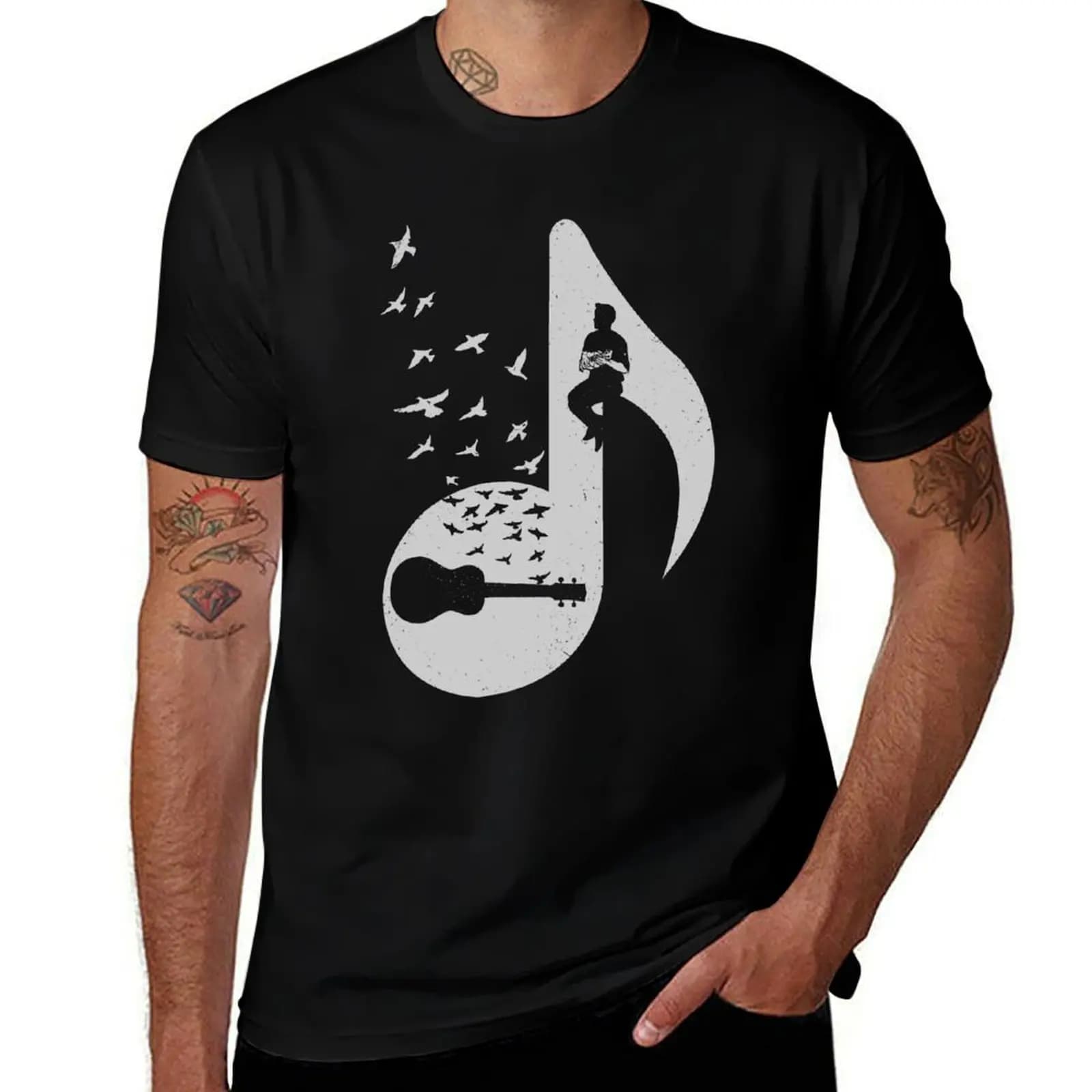 Musical note - Ukulele T-Shirt Industrial Work Tee Shirt