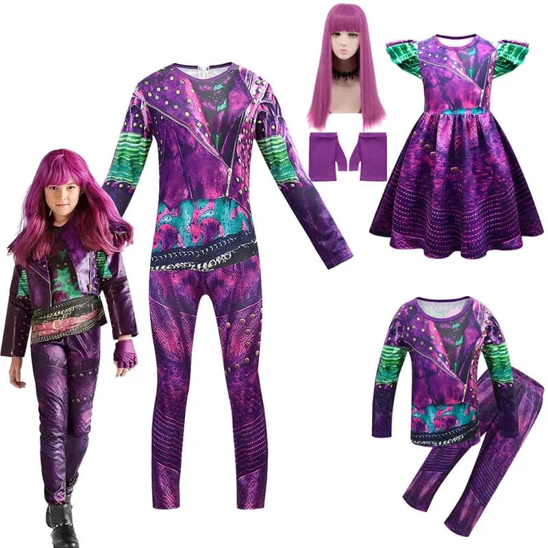 2025 Nuovi Tipi Cosplay di D-Descendenti 3 Mal Costume per Ragazza Evie Costume Cosplay Bambino Fantasia Halloween Parrucca di Stoffa Compleanno