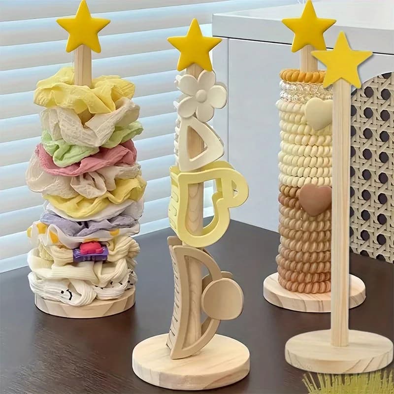 Wood Desktop Hair Rope Holder Multi-purpose Jewelry Bracelet Organizer Display Holder for Watches Bracelets Scrunchies Hair Band