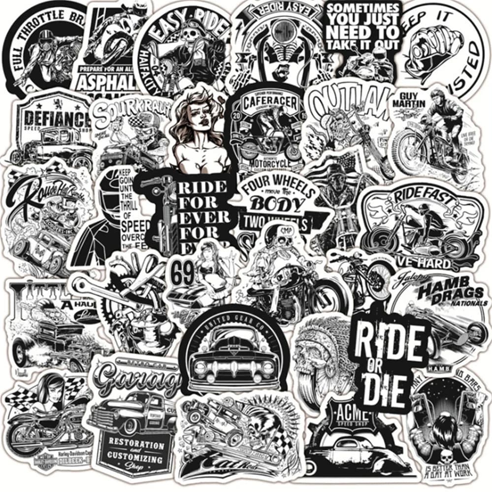 50 pezzi in bianco e nero classico retrò per auto moto graffiti adesivi notebook adesivi per giocattoli decorazione chitarra impermeabile
