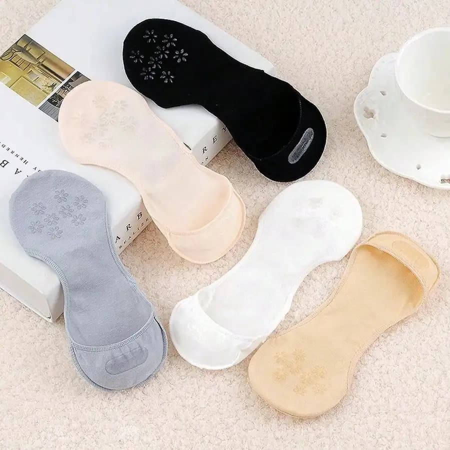 5 Paia di Calzini Invisibili da Donna in Offerta, Antiscivolo e Traspiranti, Versatili per l'Uso Quotidiano